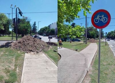 Operarios de ABSA taparon una bicisenda, senda peatonal y rampa para discapacitados en la zona norte de la ciudad