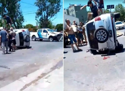 Caos vial en La Plata: Choque múltiple entre taxi, patrullero y camioneta deja cuatro heridos